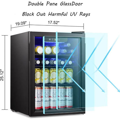 Beverage Refrigerator Cooler-85 Can Mini Fridge Glass Door - Loft&Timber