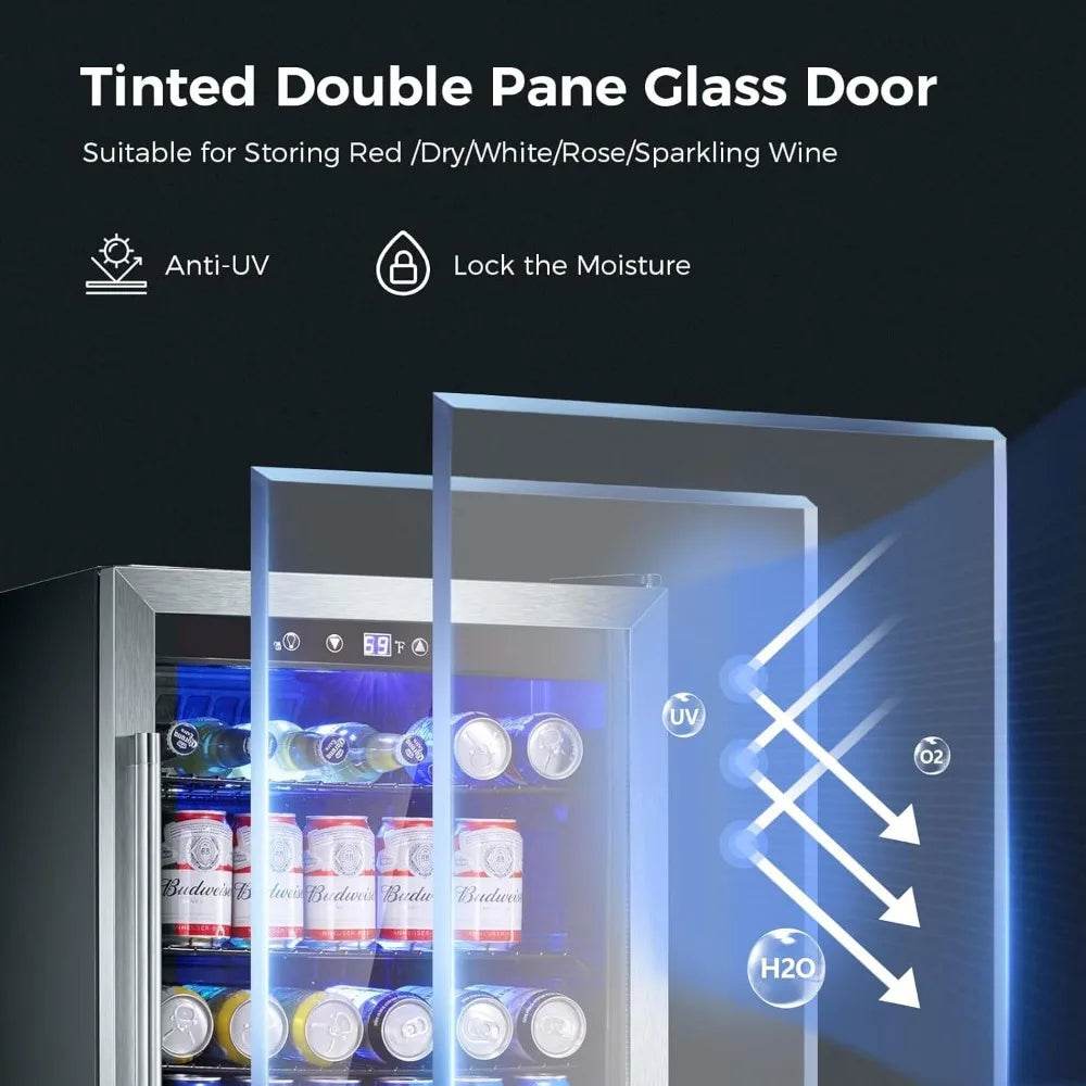 4.5 Cu.ft Beverage Refrigerator and Cooler, 145 Can Mini Fridge Glass Door,Digital Temperature Display - Loft&Timber