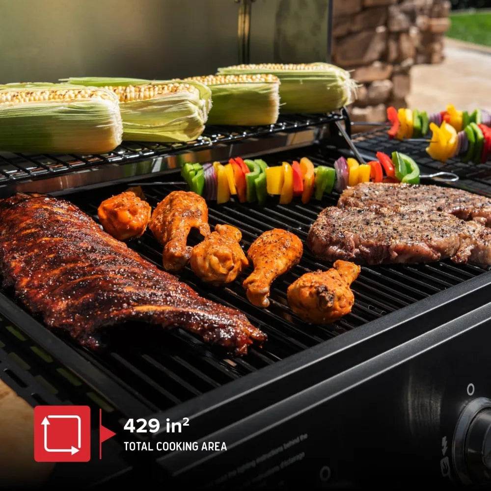 Nexgrill 3-Burner Propane Gas Grill with Side Shelves, 27,000 BTU Output, Stainless Steel Hood, Large 429 Square Inch - Loft&Timber