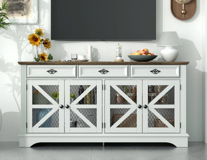 ZBOM 63" Farmhouse Buffet Sideboard Cabinet with 3 Drawers and Charging Station - Loft&Timber