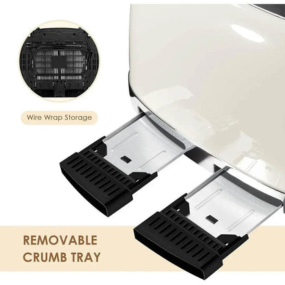 4 Slice Toaster Stainless Steel Retro Design Bagel Defrost Cancel Function 6 Settings Extra Wide Slot Removable Crumb