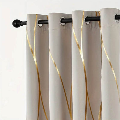 2Pcs Golden Wave &Circle Blackout Curtains Thermal Insulated - Loft&Timber