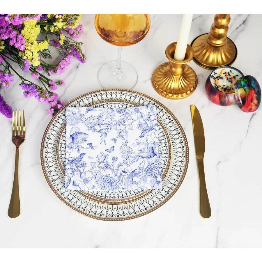 60 Pack Blue Floral Paper napkins Decorative and Disposable - Loft&Timber