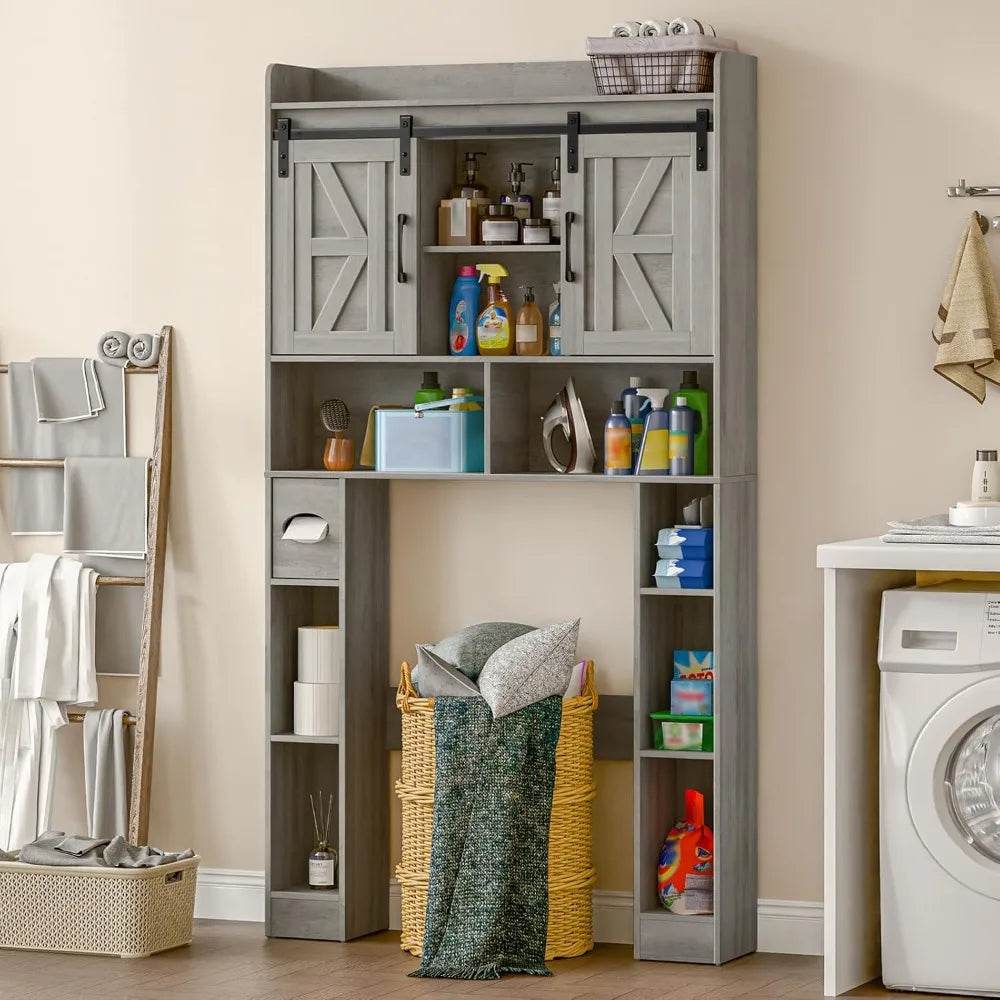 farmhouse storage cabinet over toilet with sliding doors, over the toilet storage cabinet, home space-saving toilet rack, for bathroom - Loft&Timber