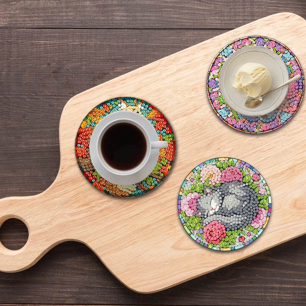 8Pcs Wooden Cats Diamond Painting Coasters - Loft&Timber