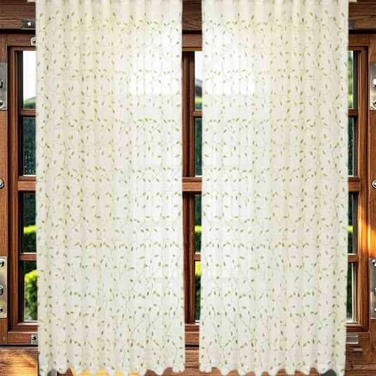 Elegant Floral Embroidered Sheer Window Curtains