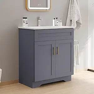 Compact 24-36 inch bathroom vanities with sink and storage drawers