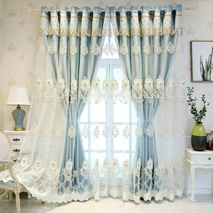 Elegant Double-Layer Curtains with Embossed Base & 3D Embroidered Detailing - Loft&Timber
