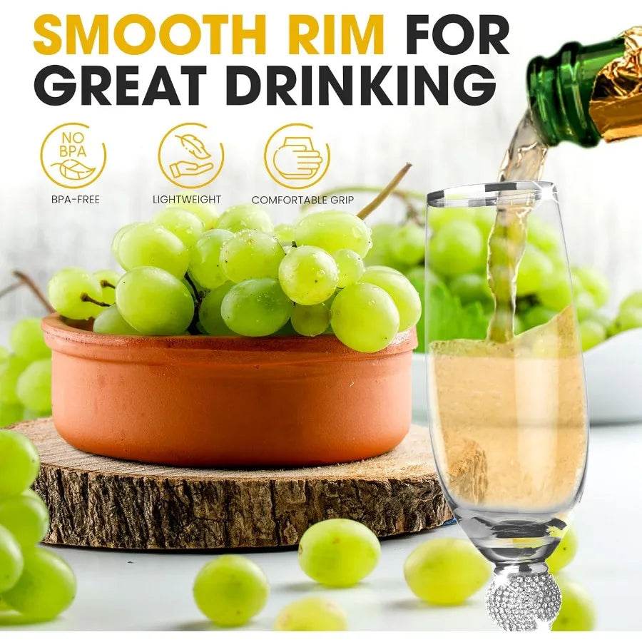 Elegant Crystal Champagne Flutes with Silver Rim and Sparkling Rhinestone Accents - Loft&Timber