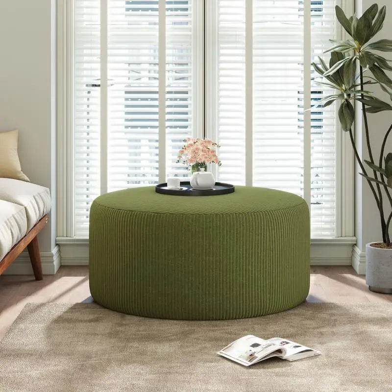 Round Upholstered Storage Ottoman with Memory Foam - Loft&Timber