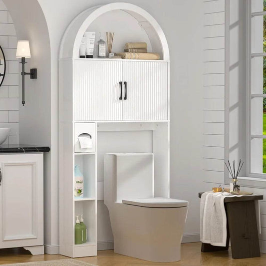 Freestanding Toilet Storage Cabinet with Arched Design for Bathroom Organization