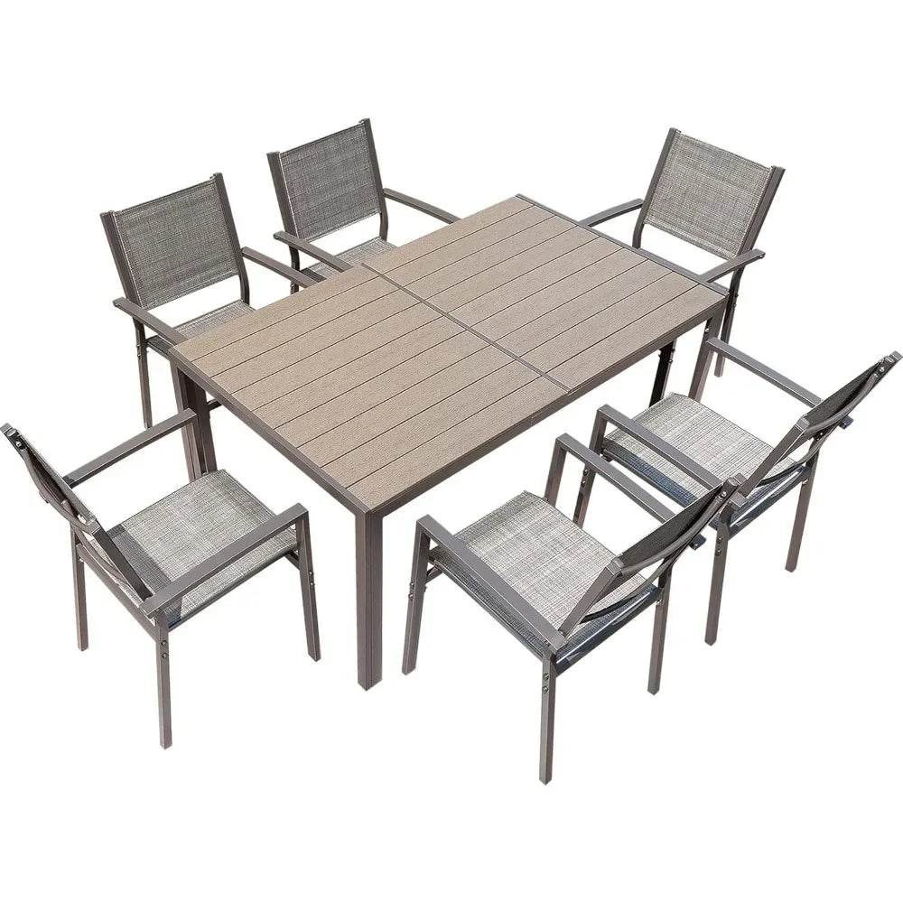 Weather Resistant Table and 6 Stackable Textile Chairs - Loft&Timber