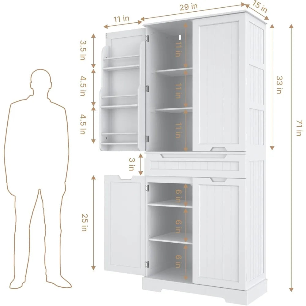 71" Tall Kitchen Pantry Cabinet with Doors and Shelves - Loft&Timber