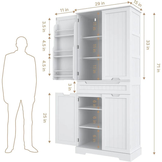 71" Tall Kitchen Pantry Cabinet with Doors and Shelves - Loft&Timber