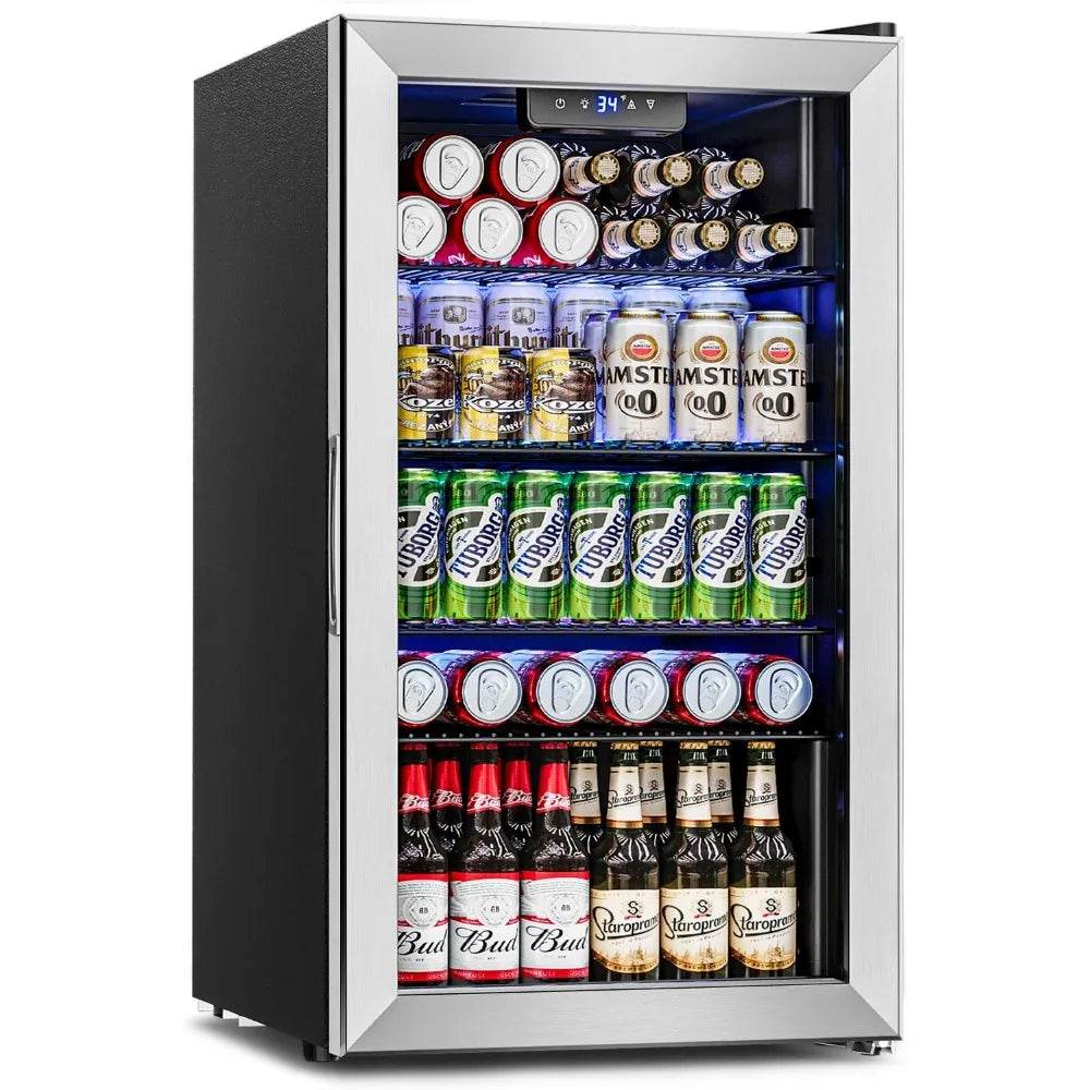 Beverage Refrigerator Cooler - 126 Can Mini Fridge Glass Door - Loft&Timber