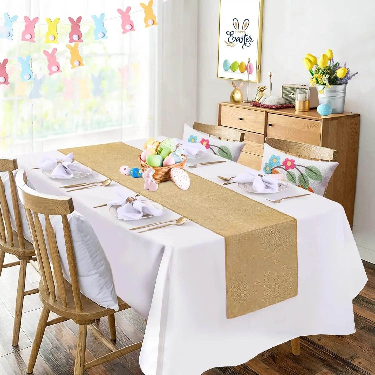 36 Pcs Burlap Table Runners 12 x 108 Inches Khaki Table Runner - Loft&Timber