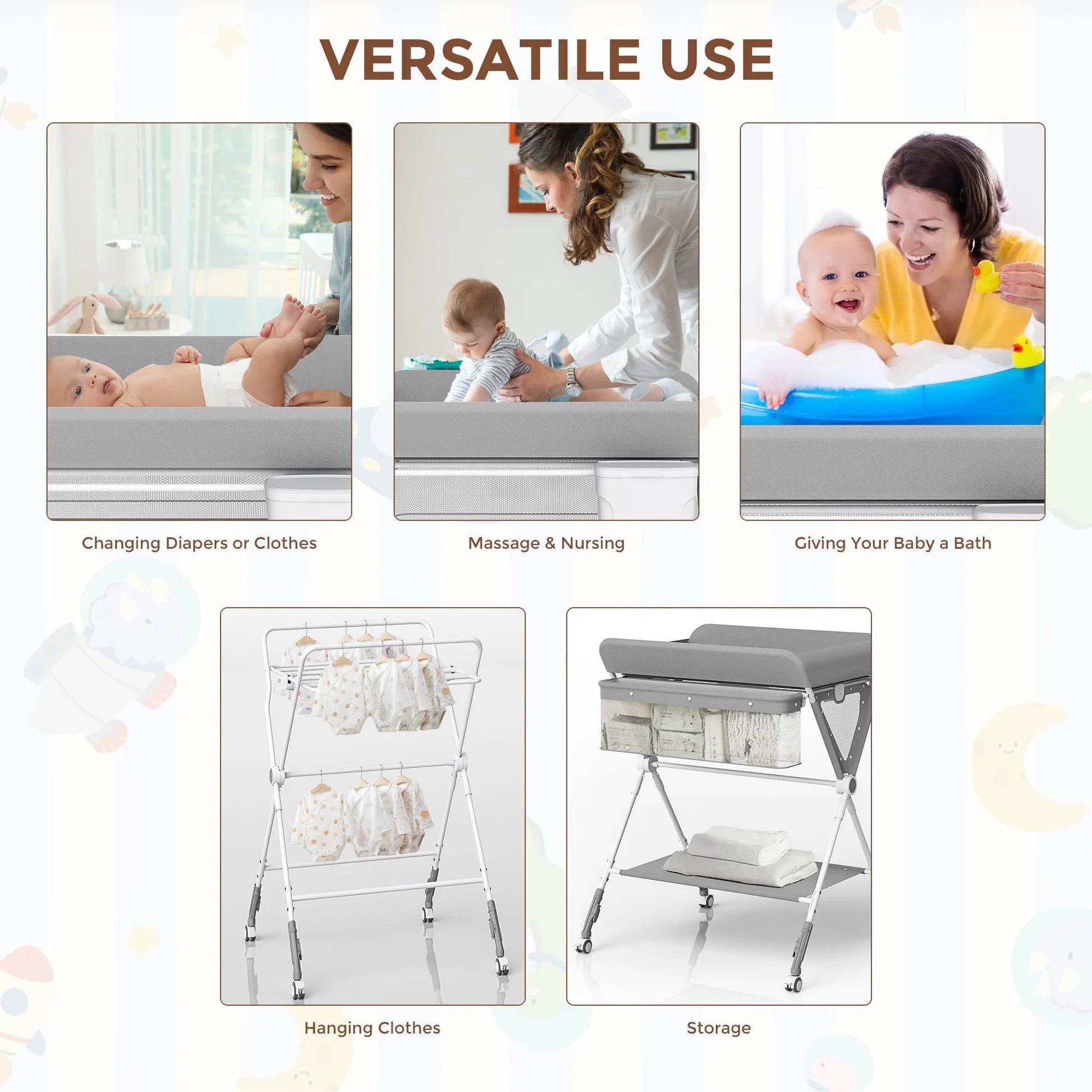 SEJOY Foldable Baby Changing With Wheels Adjustment - Loft&Timber
