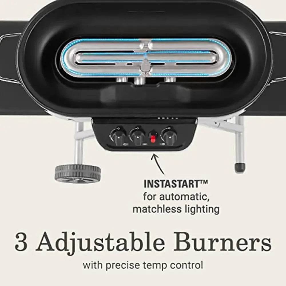 Portable Stand-Up Propane Grill with 3 Adjustable Burners & Instastart Push-Button Ignition 20,000 BTUs 285 sq.in. - Loft&Timber