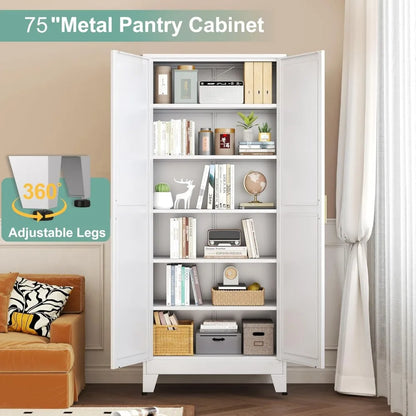 75" Metal Pantry Cabinet with 2 Doors and 5 Adjustable Shelves - Loft&Timber