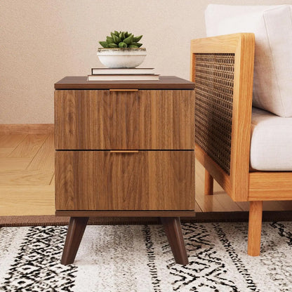 Fluted Nightstands, Mid Century Modern Drawer Dresser for Bedroom, Small Night Stand Side Table End Table with Wood D