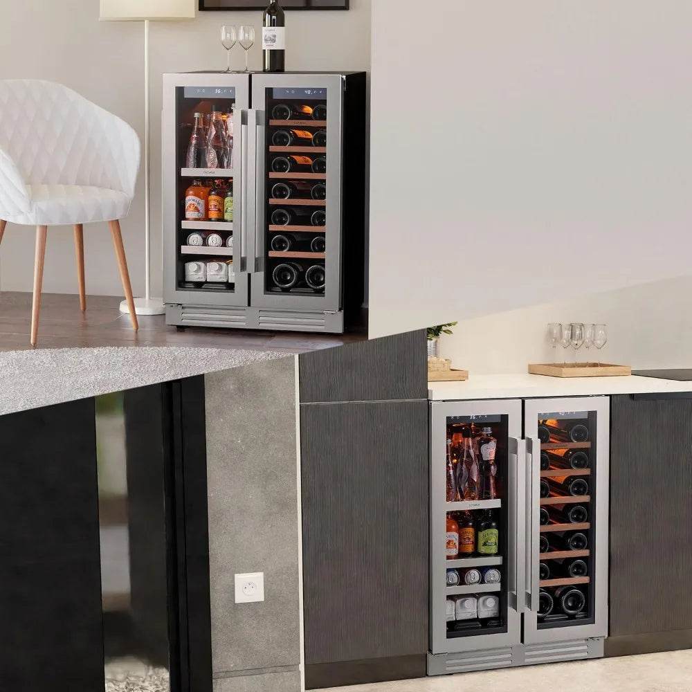 24 Inch Dual Zone Wine & Beverage Refrigerator – 60-Can & 20-Bottle Capacity, 36-72°F Cooling, 3 LED Lights & Glass Door
