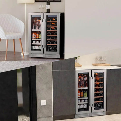 24 Inch Dual Zone Wine & Beverage Refrigerator – 60-Can & 20-Bottle Capacity, 36-72°F Cooling, 3 LED Lights & Glass Door