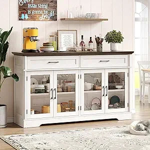 60" Sideboard with 4 Glass Doors and 2 Drawers - Loft&Timber
