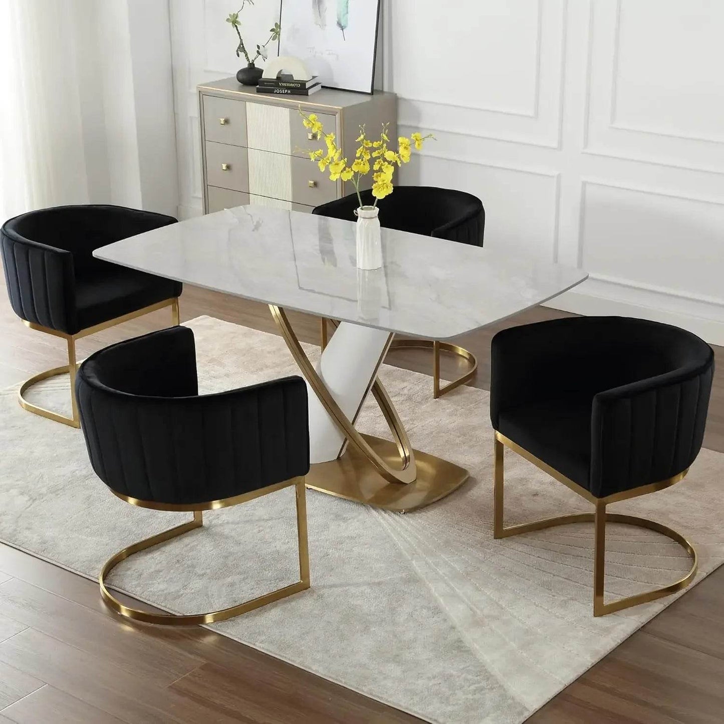 Dining Chairs Set of 4, Velvet with Metal Frame - Loft&Timber