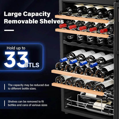 33 Bottle Wine Fridge, Dual Zone Wine and Beverage Refrigerator with Independent Temp & LED Control Panel - Loft&Timber