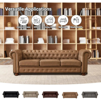 Chesterfield Leather Sofa, 89" Mid Century Modern Couch with Low Back - Loft&Timber