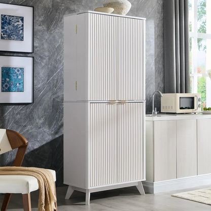 Fluted Kitchen Pantry, 72" Tall Mid Century Modern Storage Cabinet with Adjustable Shelves - Loft&Timber