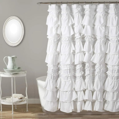 Kemmy Ruffled shower curtain, single, 72" w x 72", white