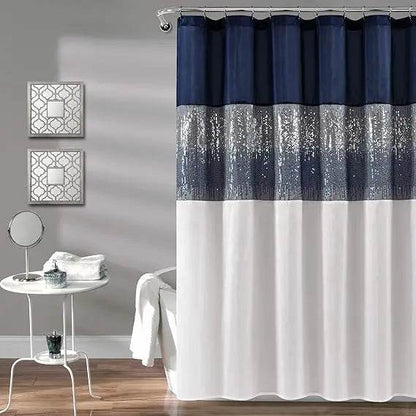 Lush Decor Night Sky Shower Curtain, 72 Inch Width x 84 Inch Height, Navy Blue and White Sequin - Loft&Timber
