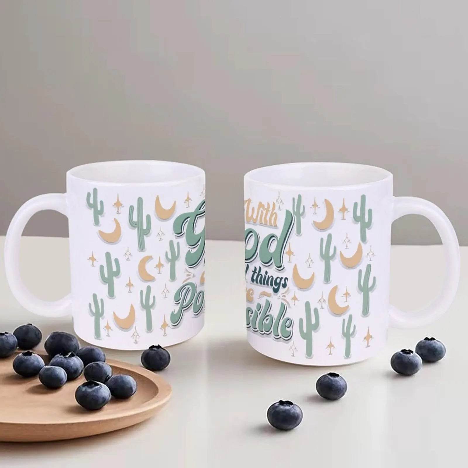 With God All Things Are Possible Ceramic Coffee Mug Bible Verse Water Bottles, 330ml Cups - Loft&Timber