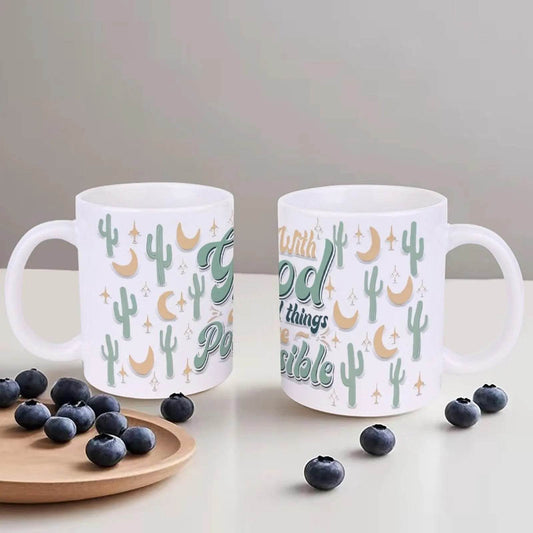 With God All Things Are Possible Ceramic Coffee Mug Bible Verse Water Bottles, 330ml Cups - Loft&Timber