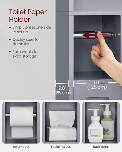 Over The Toilet Storage Shelf, Bathroom Storage Cabinet with Sliding Door, Adjustable Shelves, Toilet Paper Holder, Space-Saving - Loft&Timber