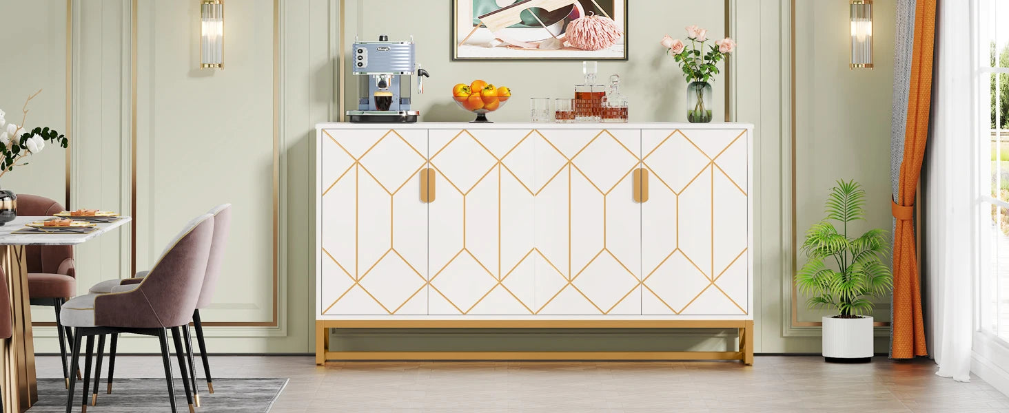 Tribesigns 59" White Gold Buffet Cabinet with Storage - Loft&Timber