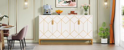Tribesigns 59" White Gold Buffet Cabinet with Storage - Loft&Timber
