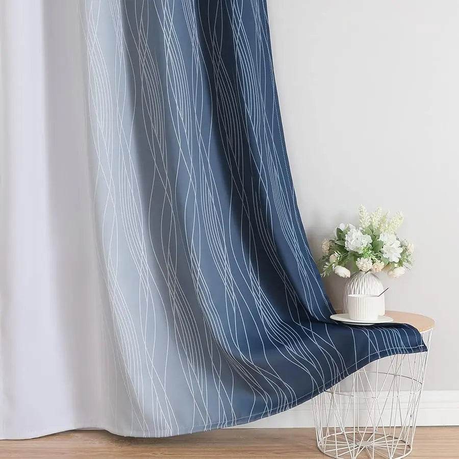 Blue and Grayish White Blackout Curtains 84 Inches Long - Loft&Timber