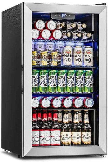 Beverage Refrigerator Cooler - 126 Can Mini Fridge Glass Door - Loft&Timber