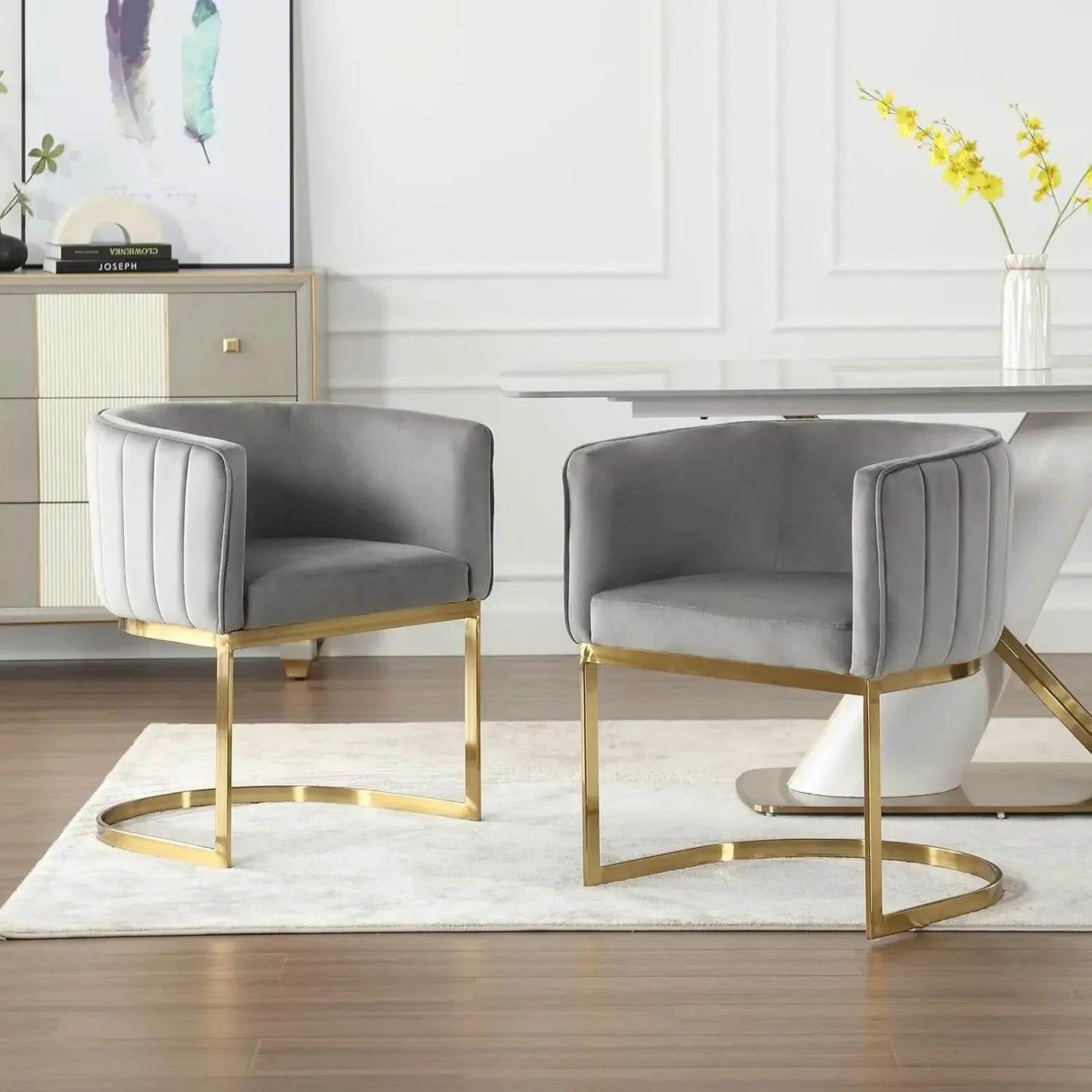 Dining Chairs Set of 4, Velvet with Metal Frame - Loft&Timber