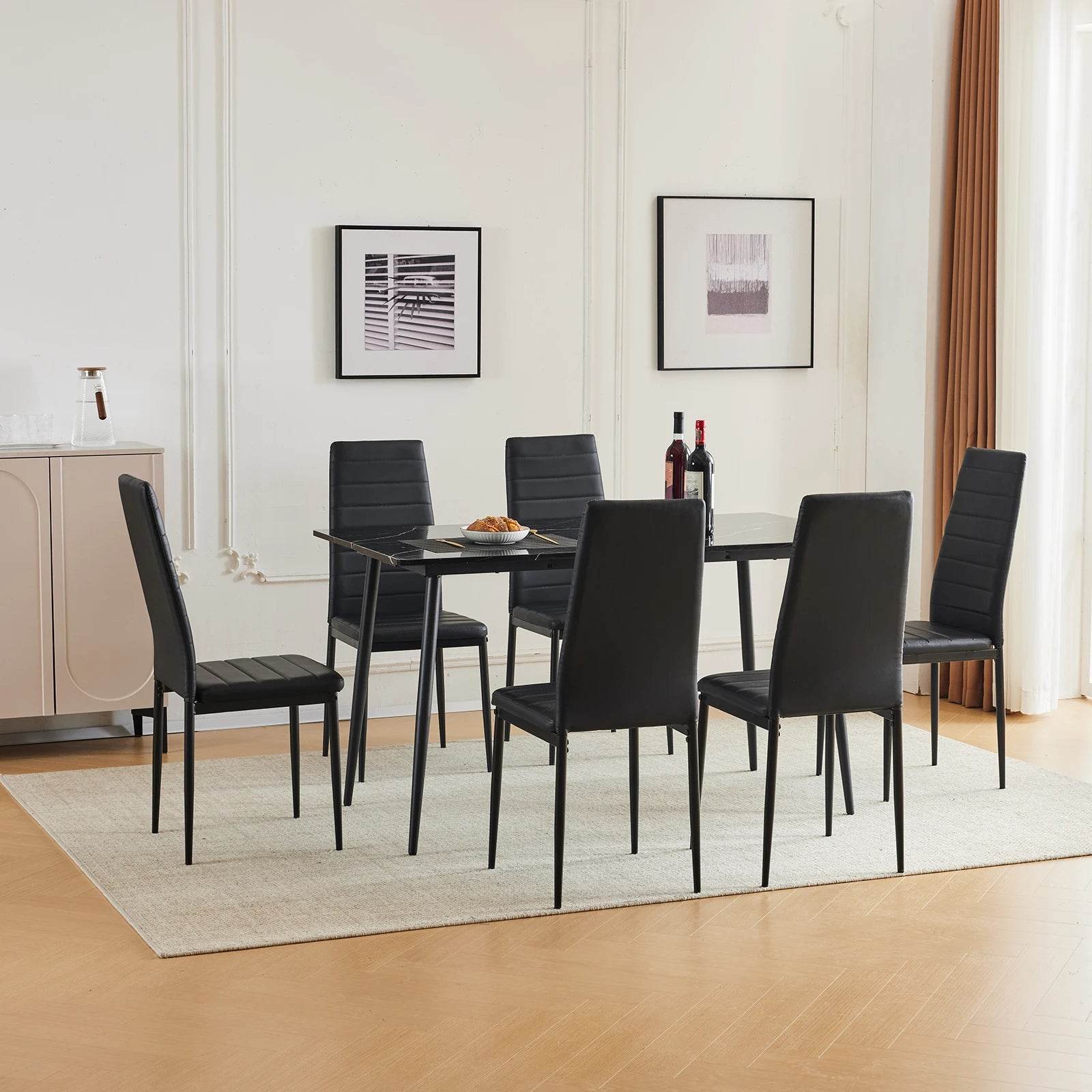 Rectangular table with arc MDF Black tabletop splicing PVC marble surface 140*76*76cm - Loft&Timber