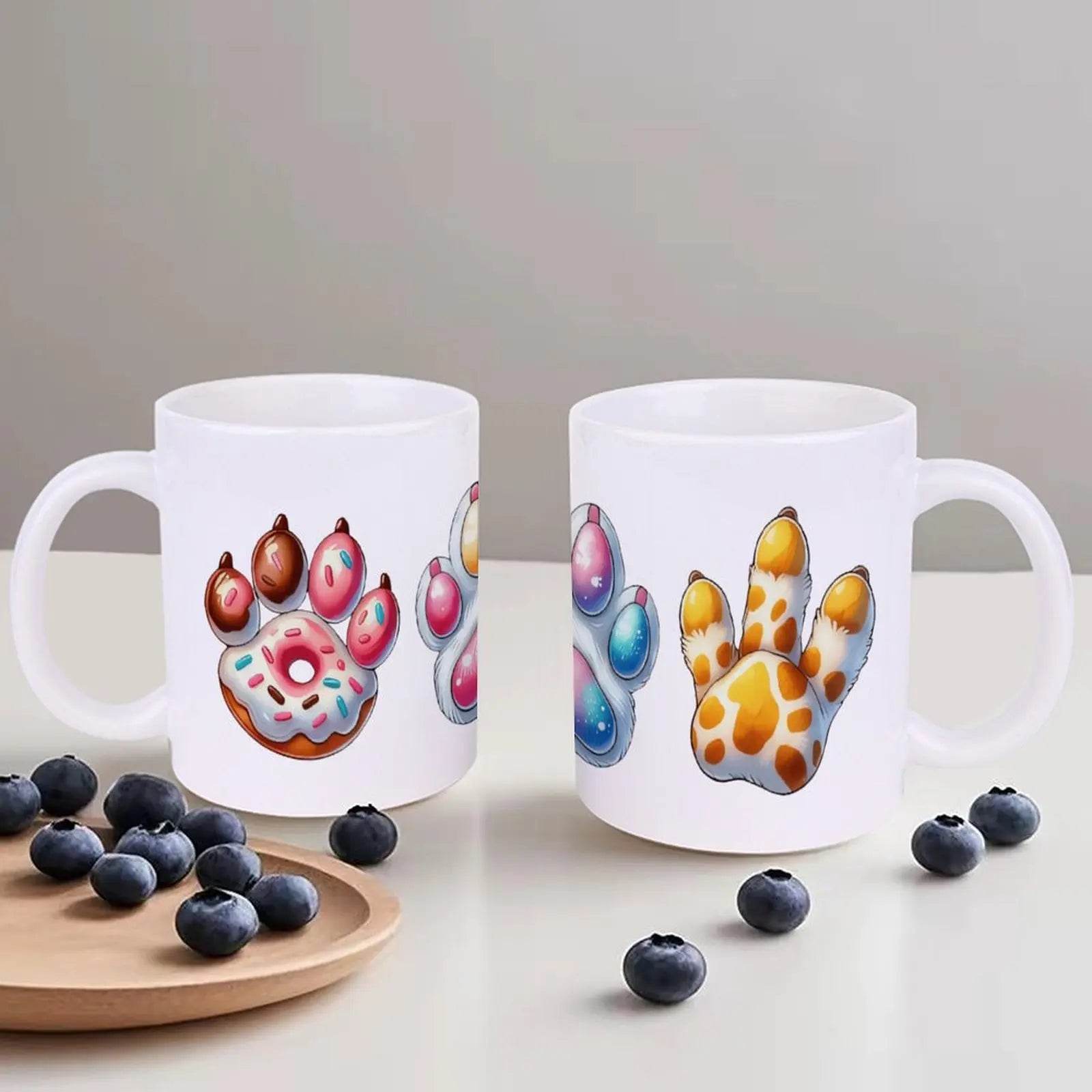 Three Animated Animal Paw Shaped Like Donuts. Custom Mug, 11oz Coffee Mug - Loft&Timber