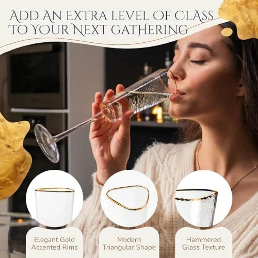 Gold Rimmed Champagne Flutes Set of 4 6oz Handblown - Loft&Timber