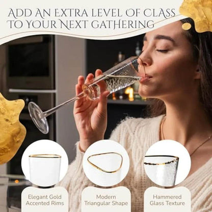 Gold Rimmed Champagne Flutes Set of 4 6oz Handblown - Loft&Timber