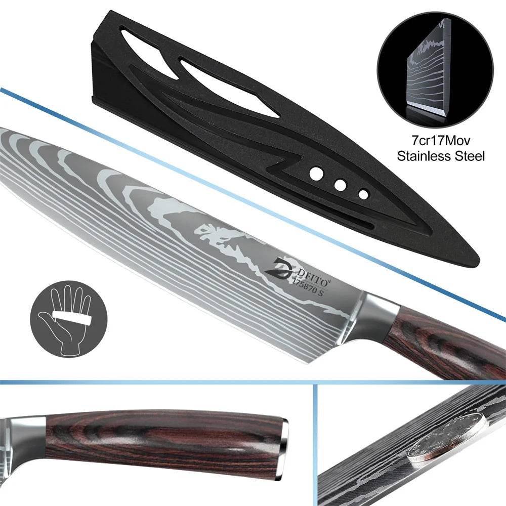 8pcs Kitchen Knife Damascus Stainless Steel - Loft&Timber