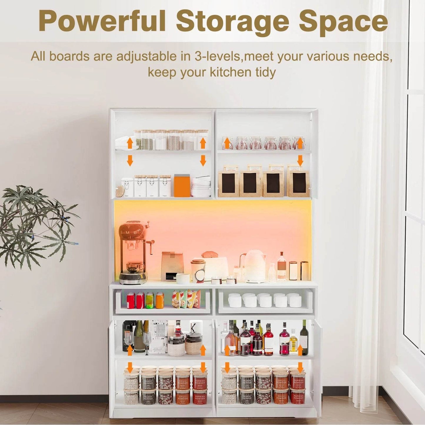 71'' Tall Kitchen Pantry with LED Lights - Loft&Timber