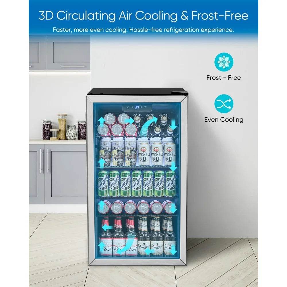 Beverage Refrigerator Cooler - 126 Can Mini Fridge Glass Door - Loft&Timber