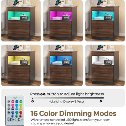 "modern lockable nightstand with hidden compartment, usb/type-c charging port, and led lighting"