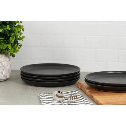 Set of 6 Matte Black Round Stoneware Salad Plates - Loft&Timber